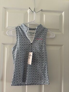 NWT Barstool Golf Sleeveless Zip Mock Neck Top - Green/White with Pink Logo